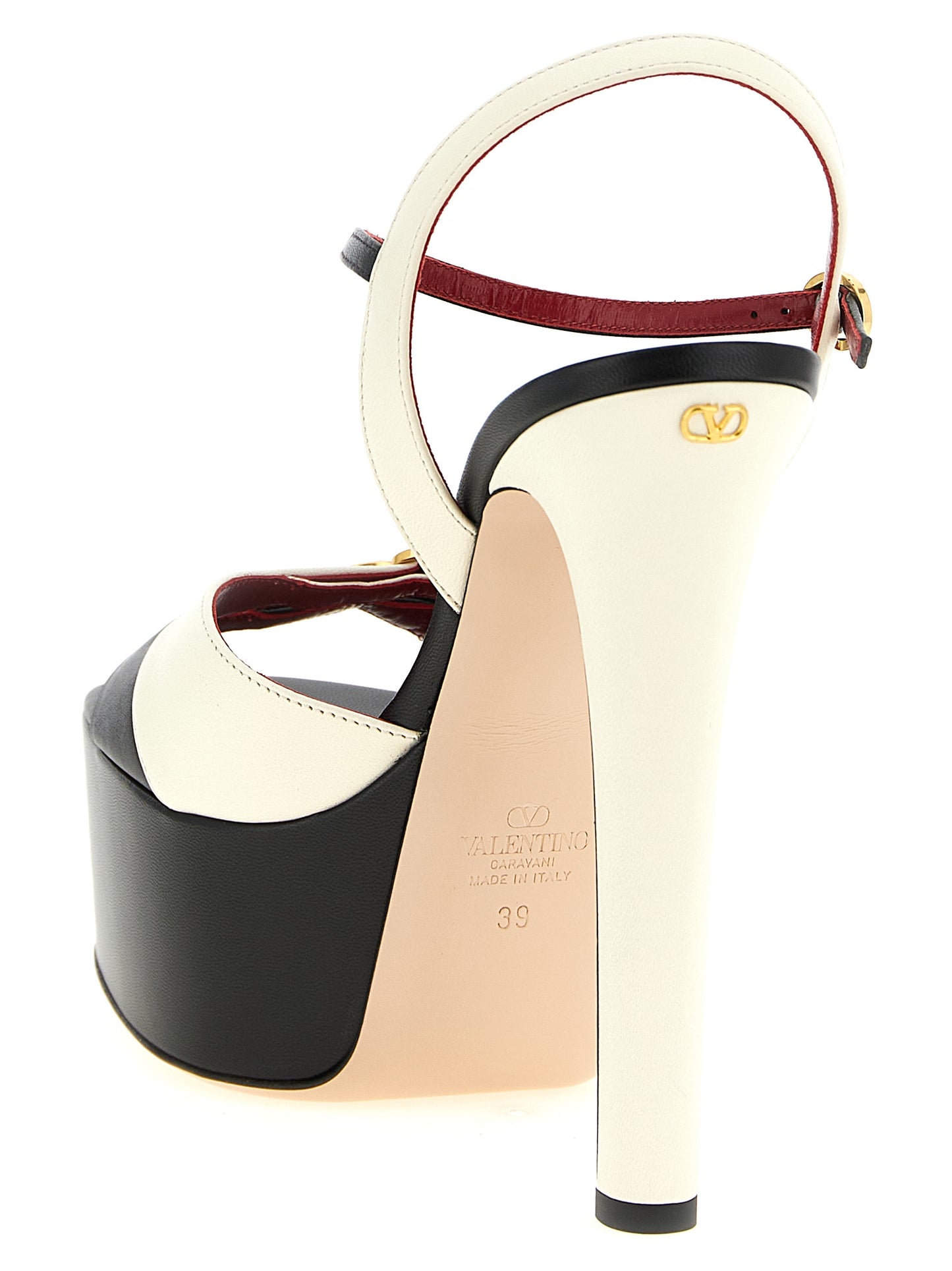 Valentino Garavani V Logo Women's Calfskin Leather Platform Stiletto Sandals - Bicolour Black White Signature