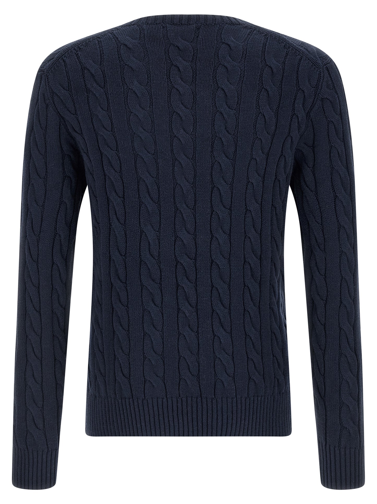 Cardigan by Polo Ralph Lauren for men in cotton blue showcases a luxurious silhouette, meticulously detailed with a sophisticated crew neckline and for a refined finish.