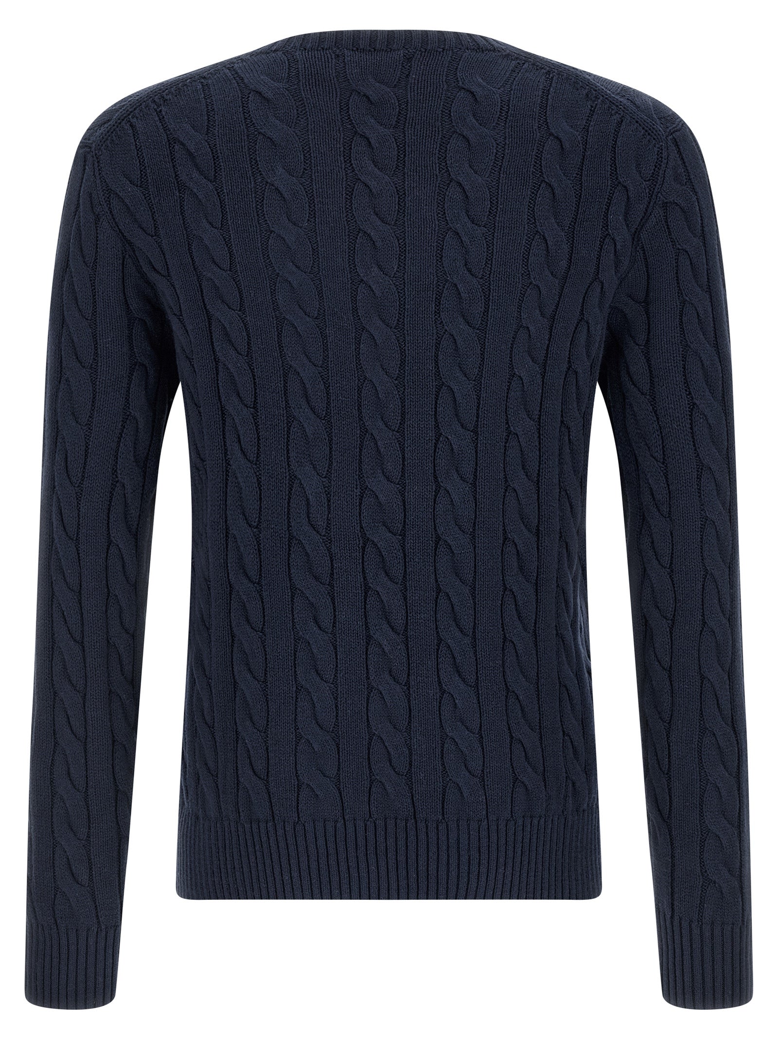 Cardigan by Polo Ralph Lauren for men in cotton blue showcases a luxurious silhouette, meticulously detailed with a sophisticated crew neckline and for a refined finish.