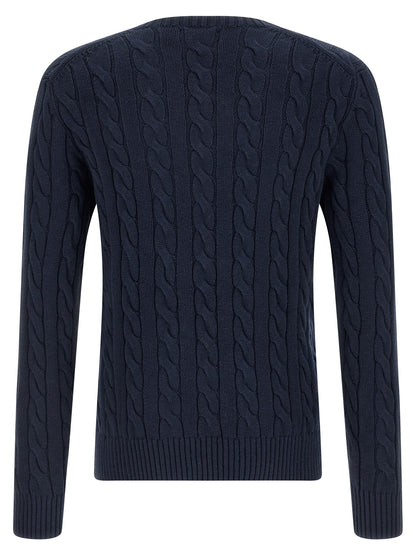 Cardigan by Polo Ralph Lauren for men in cotton blue showcases a luxurious silhouette, meticulously detailed with a sophisticated crew neckline and for a refined finish.