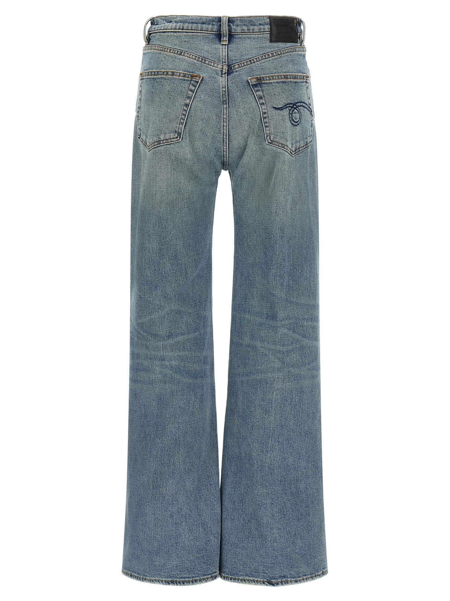 Jeans by R13 for women in polyurethane & denim cotton blue presents a refined pantology silhouette, artfully defined by a refined pantology flared & wide, long, and a sophisticated high rise.