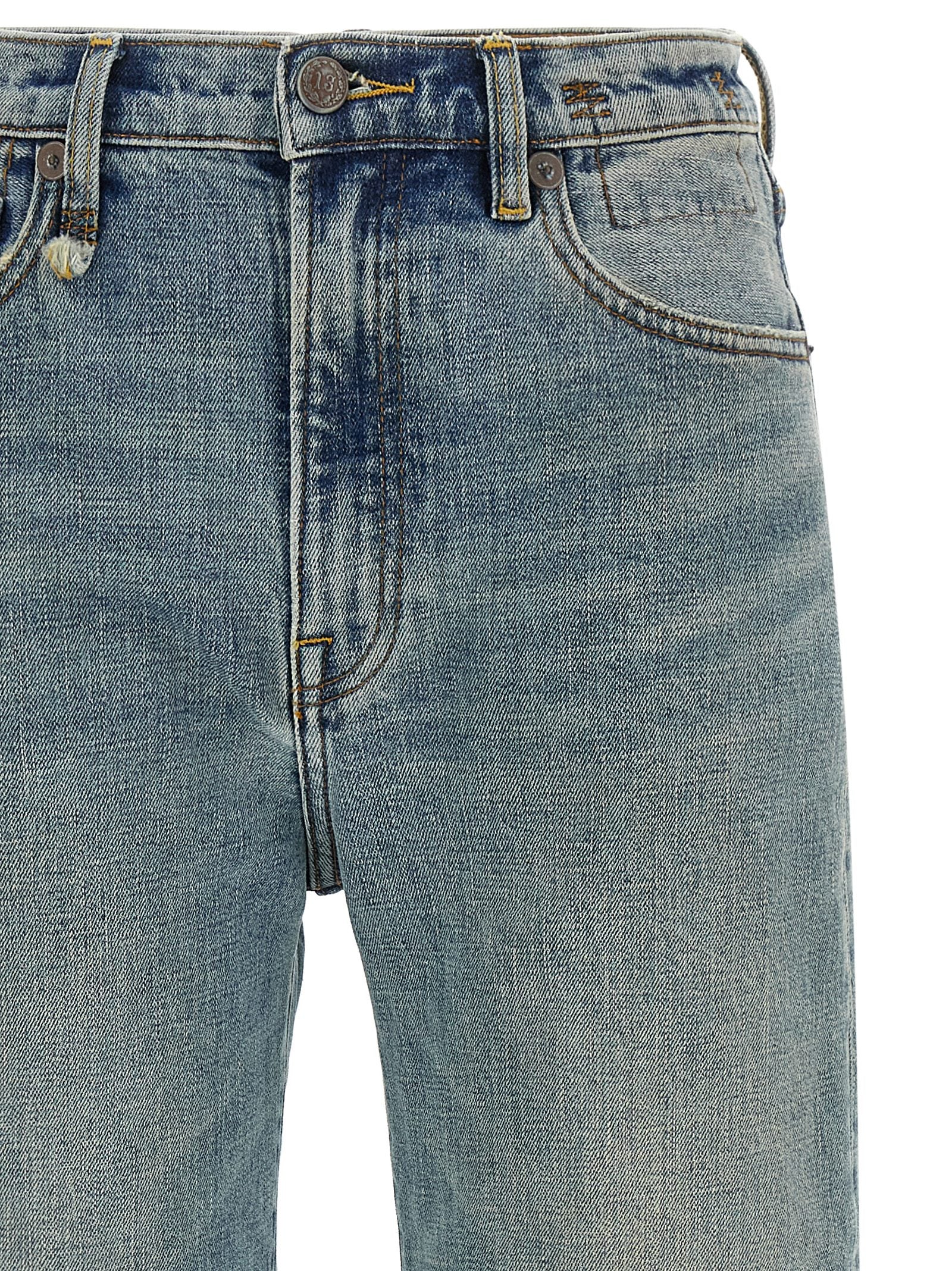 Jeans by R13 for women in polyurethane & denim cotton blue presents a tailored silhouette, showcasing a tailored flared & wide and long cut with a refined high rise for a truly tailored aesthetic.