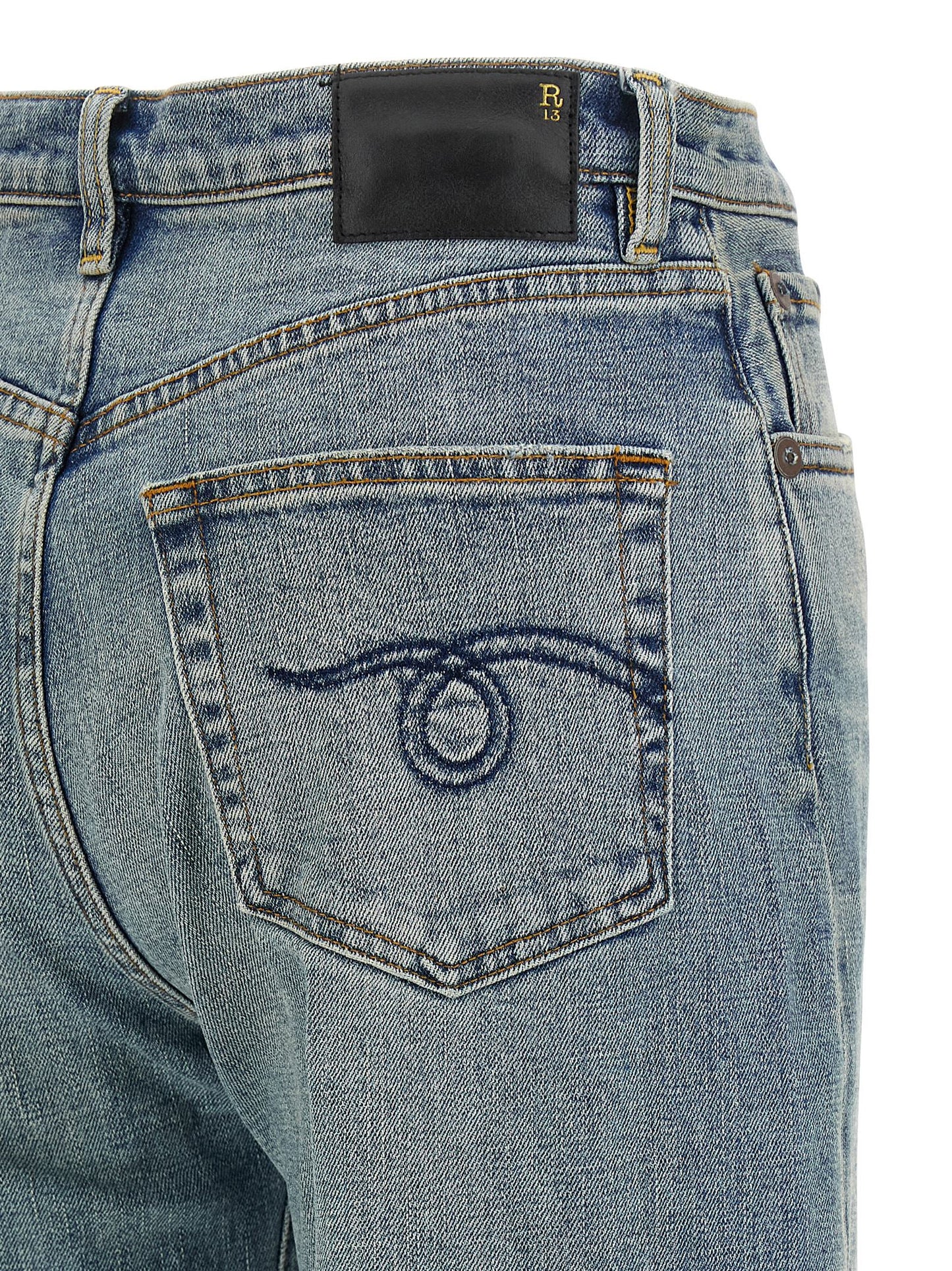Jeans by R13 for women in polyurethane & denim cotton blue features a polished silhouette with a polished flared & wide, reaching a polished long and finished with a polished high rise.