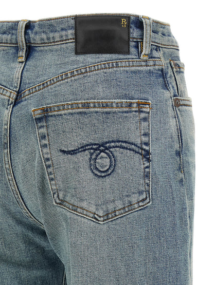 Jeans by R13 for women in polyurethane & denim cotton blue features a polished silhouette with a polished flared & wide, reaching a polished long and finished with a polished high rise.
