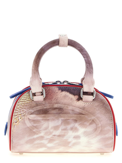 Mini Crossbody Bowling Dome Handbag by Diesel for women in polyethylene polyurethane leather animal, multicolor & print features an multi-faceted design with a secure zipper, ample , and versatile crossbody-strap, shoulder-strap, adjustable-strap & handle for a multi-faceted finish.