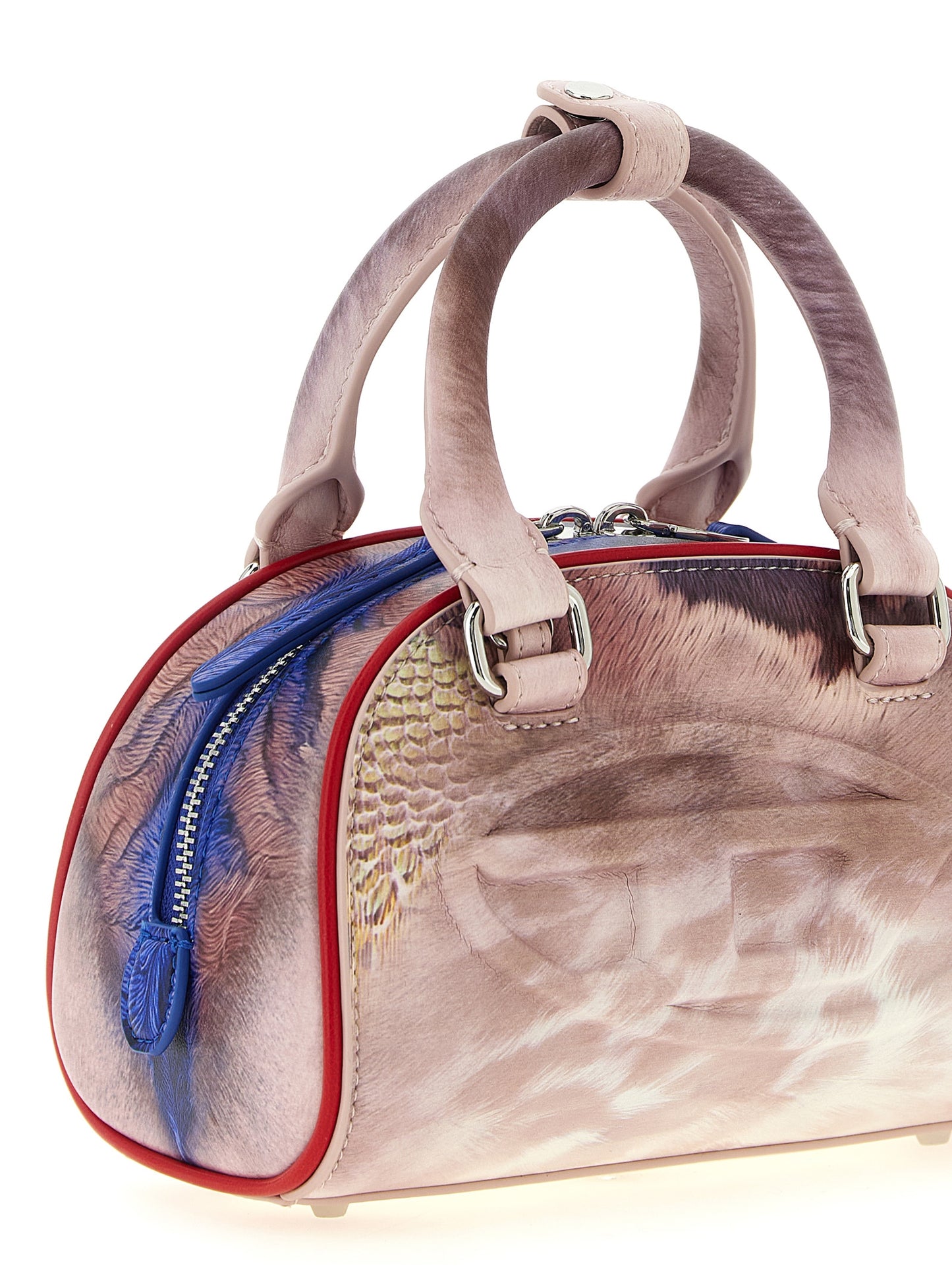 Mini Crossbody Bowling Dome Handbag by Diesel for women in polyethylene polyurethane leather animal, multicolor & print features a transformative elegance silhouette, showcasing a secure zipper, organized , and versatile crossbody-strap, shoulder-strap, adjustable-strap & handle for a transformative elegance look.