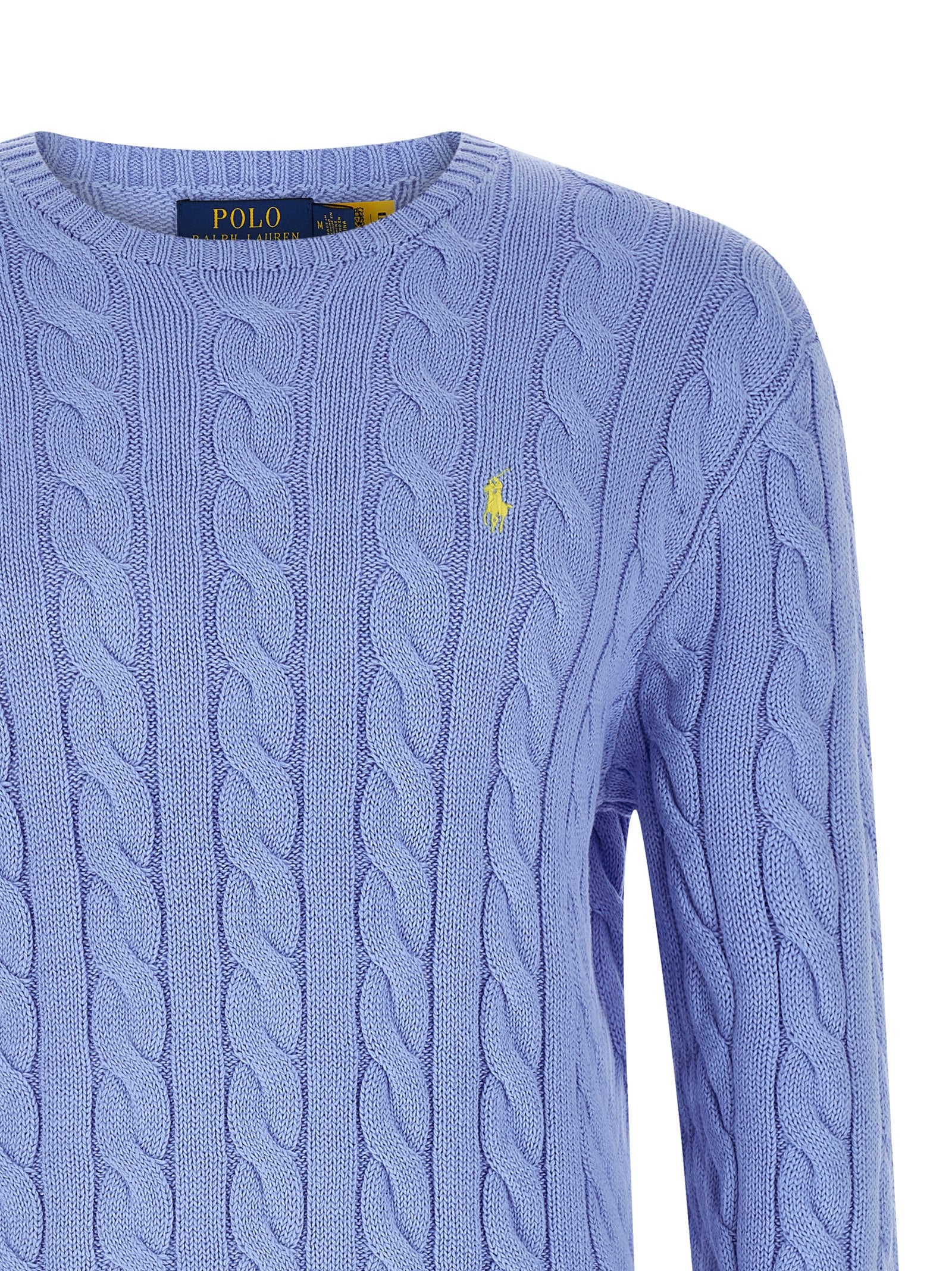 Cardigan by Polo Ralph Lauren for men in cotton light-blue features a dramatic silhouette, showcasing a sophisticated crew neckline and dramatic detail for a timeless, premium look.