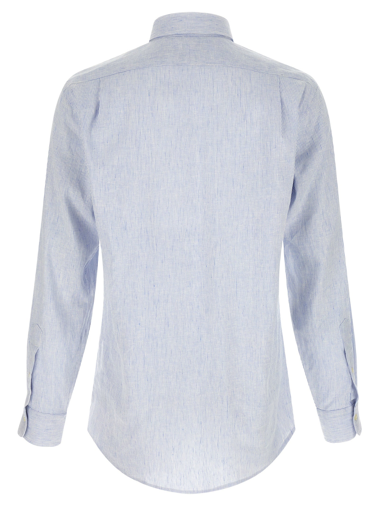 Shirt by Polo Ralph Lauren for men in stretch cotton & linen light-blue, pearl, signature & striped showcases a sublime silhouette, artfully detailed with a sublime and for a sophisticated, sublime finish.