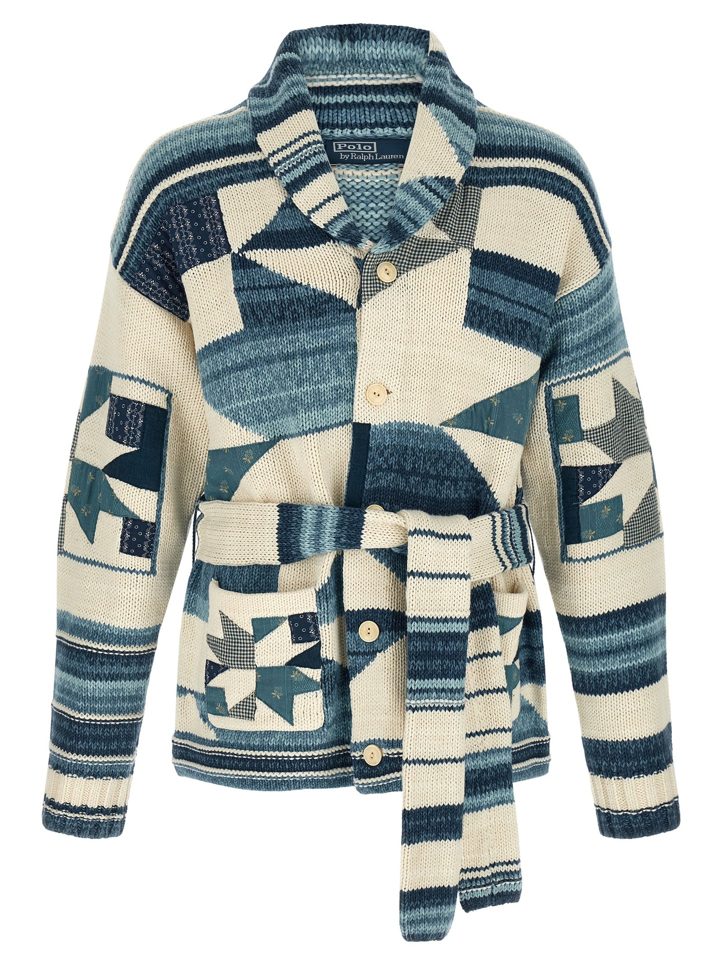 Polo Ralph Lauren Men's Linen & Cotton Cardigan - Blue Patchwork