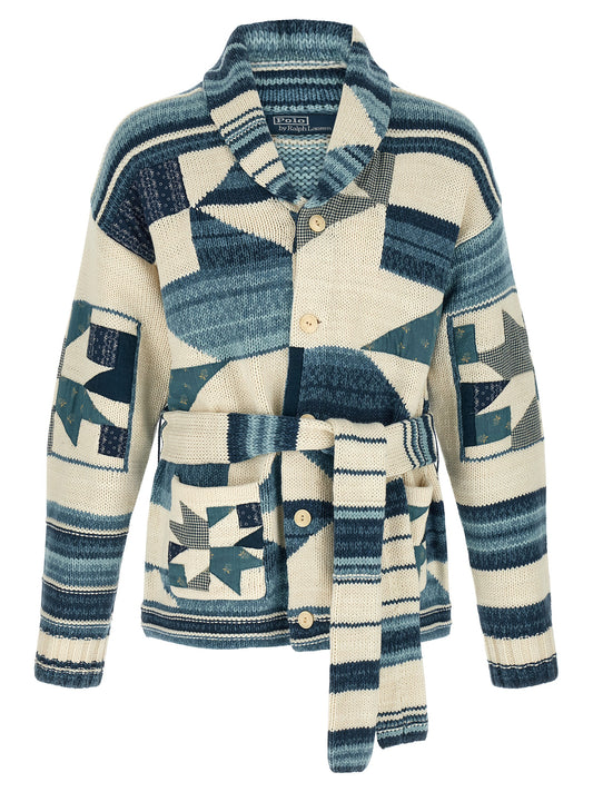 Polo Ralph Lauren Men's Linen & Cotton Cardigan - Blue Patchwork