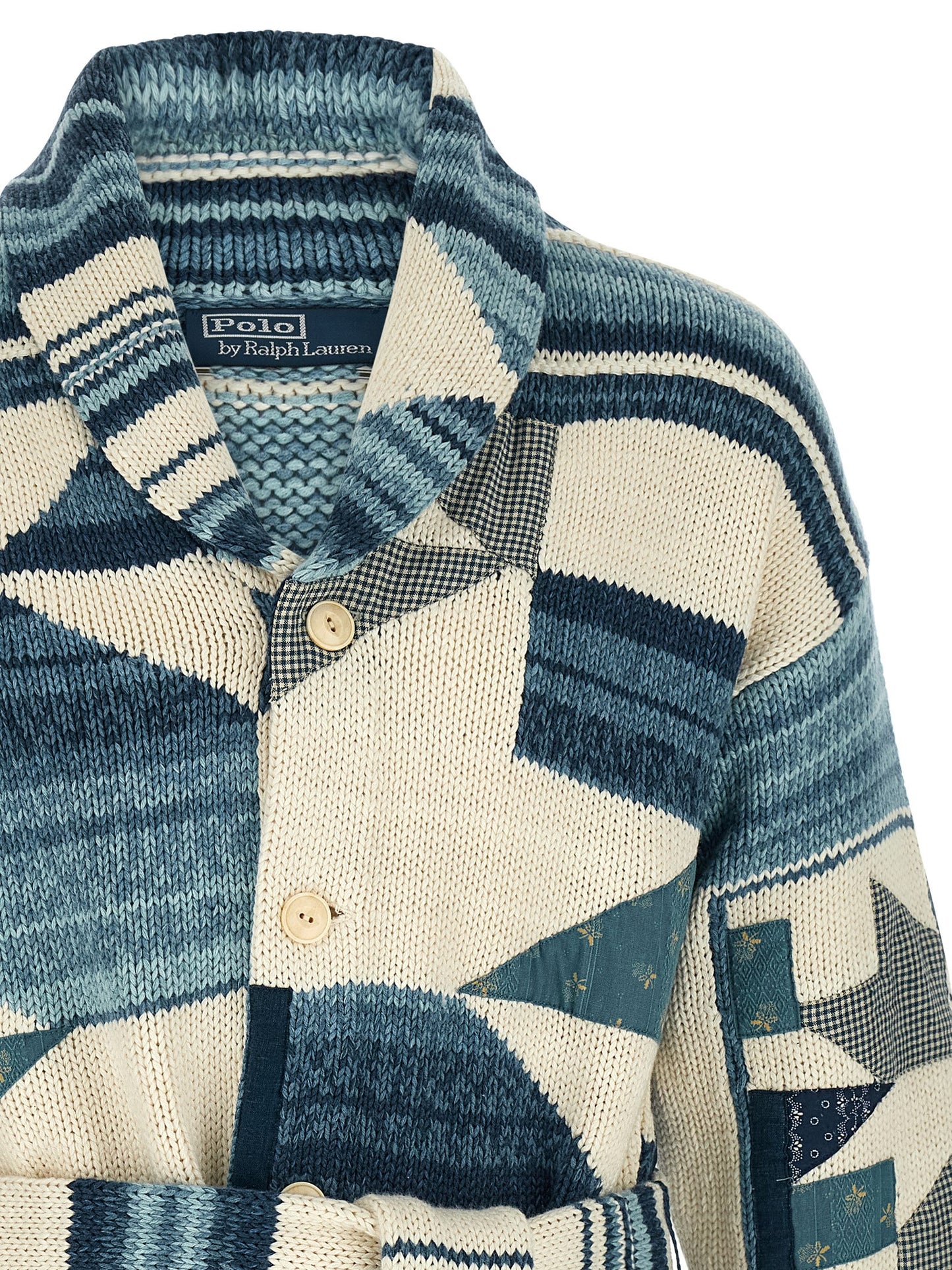 Polo Ralph Lauren Men's Linen & Cotton Cardigan - Blue Patchwork