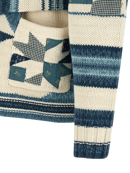 Polo Ralph Lauren Men's Linen & Cotton Cardigan - Blue Patchwork
