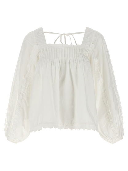 FARM RIO Women's Flared Long-Sleeve Cotton Blouse - White