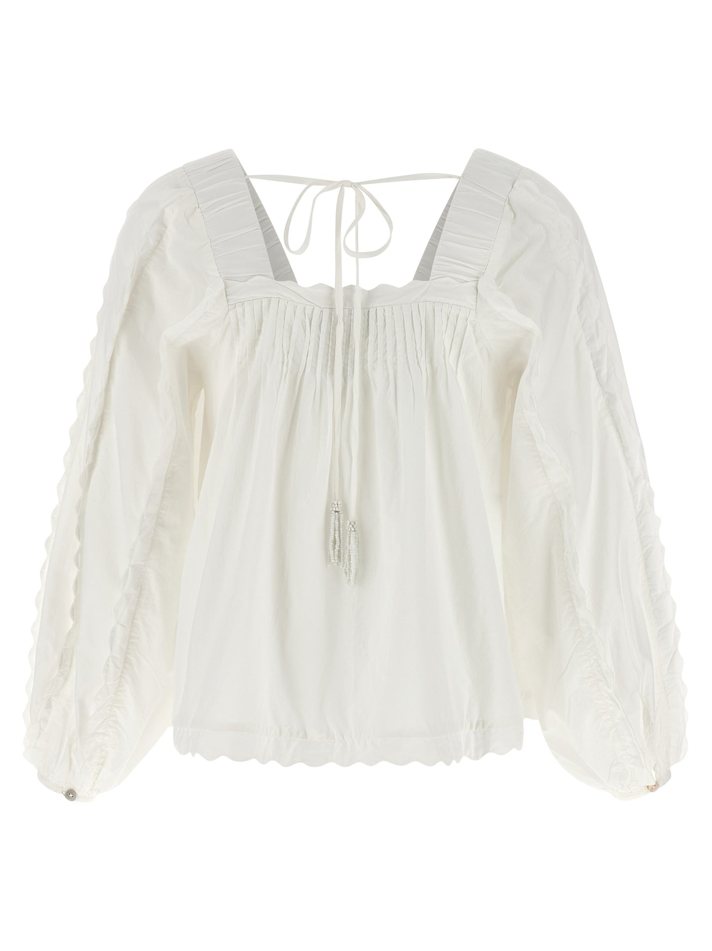 FARM RIO Women's Flared Long-Sleeve Cotton Blouse - White