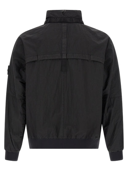 Hooded Bomber Jacket by Stone Island for men in nylon black features an on trend silhouette, showcasing refined pockets & hooded and a sophisticated hooded neckline for a truly on trend finish.