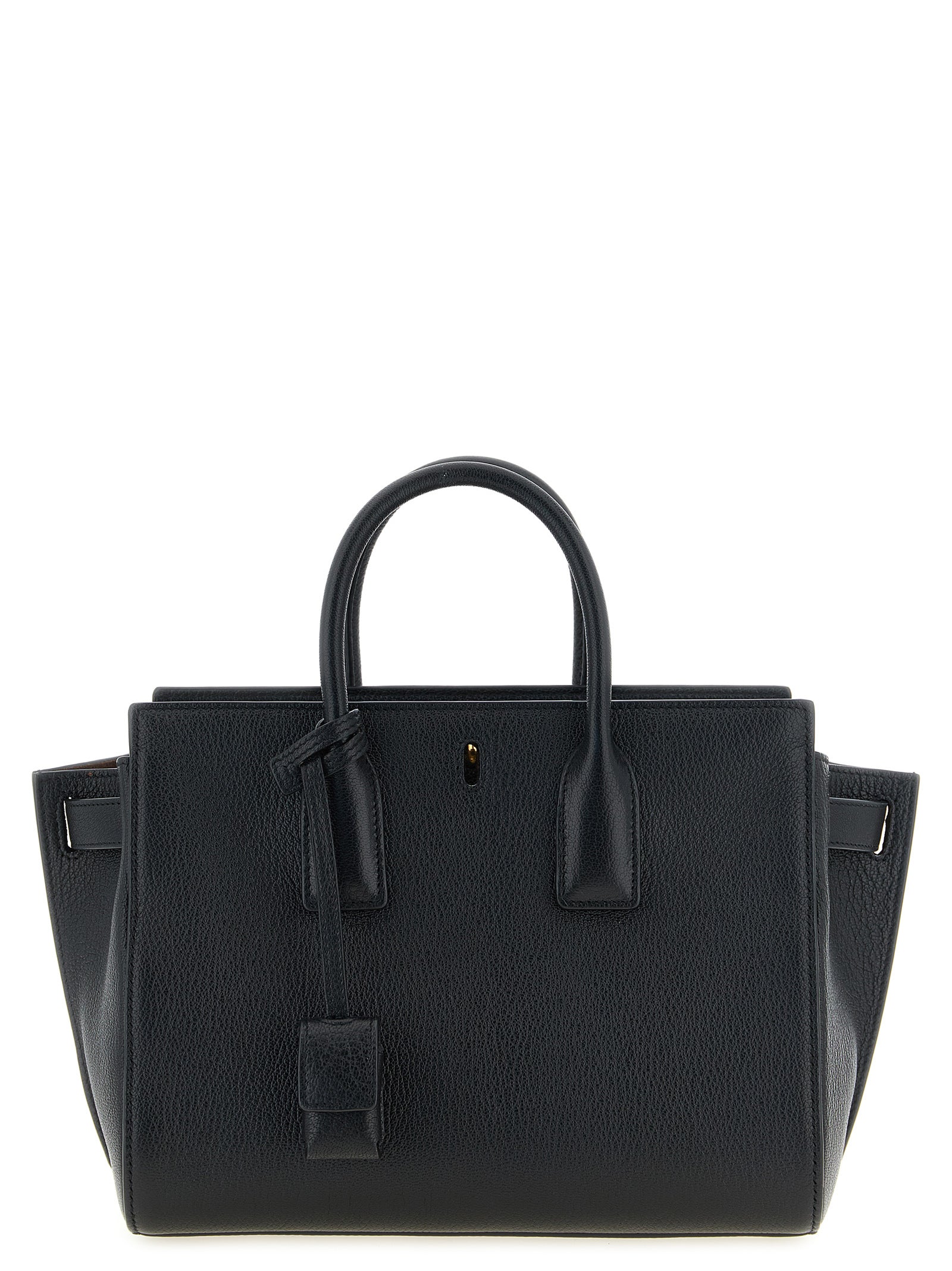 East West Handbag by Saint Laurent for women in viscose goat leather & fur black features a signature silhouette, showcasing a secure and signature with versatile adjustable-strap & handle for a sophisticated look.