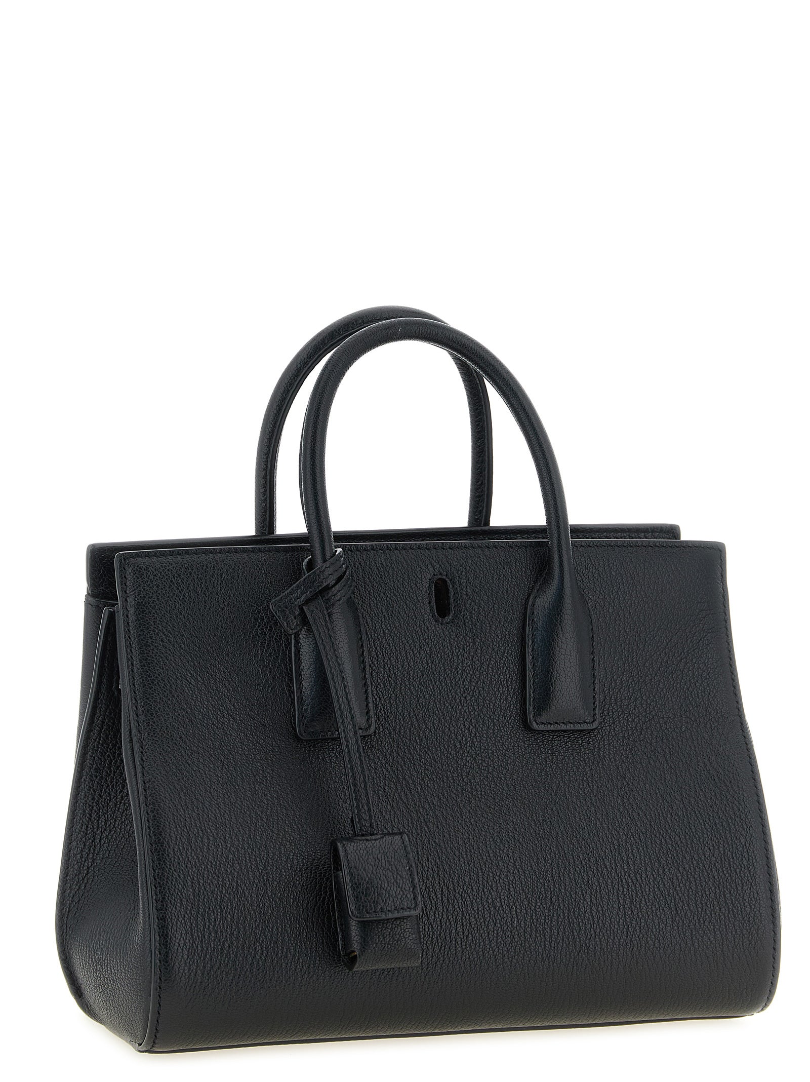 East West Handbag by Saint Laurent for women in viscose goat leather & fur black features an refined silhouette, showcasing a secure , ample , and versatile adjustable-strap & handle for a sophisticated refined aesthetic.