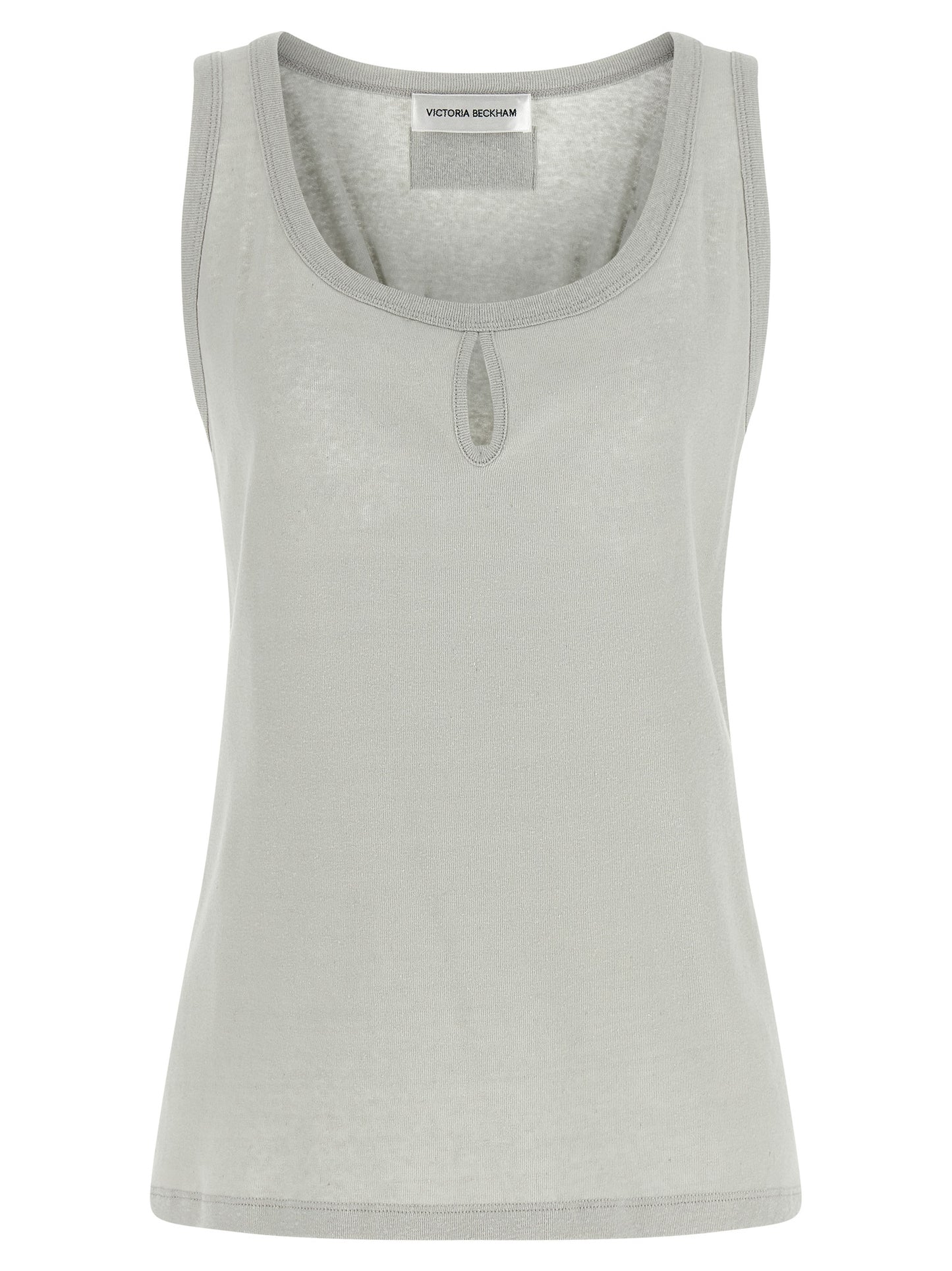 Tank Top by Victoria Beckham for women in organic cotton & wool gray & signature showcases a sumptuous silhouette, artfully detailed with a sumptuous split square neckline and sleeveless for a truly sumptuous finish.