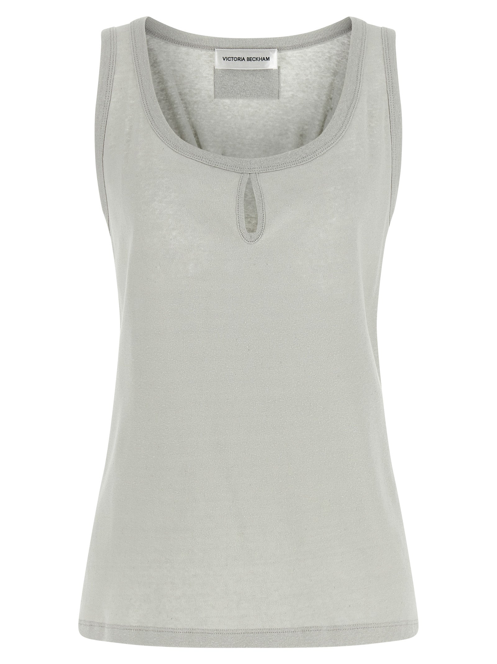 Tank Top by Victoria Beckham for women in organic cotton & wool gray & signature showcases a sumptuous silhouette, artfully detailed with a sumptuous split square neckline and sleeveless for a truly sumptuous finish.