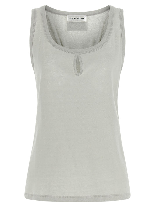 Tank Top by Victoria Beckham for women in organic cotton & wool gray & signature showcases a sumptuous silhouette, artfully detailed with a sumptuous split square neckline and sleeveless for a truly sumptuous finish.
