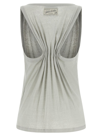 Tank Top by Victoria Beckham for women in organic cotton & wool gray & signature presents a uncompromising silhouette, artfully detailed with a uncompromising split square neckline and for a sophisticated, uncompromising finish.