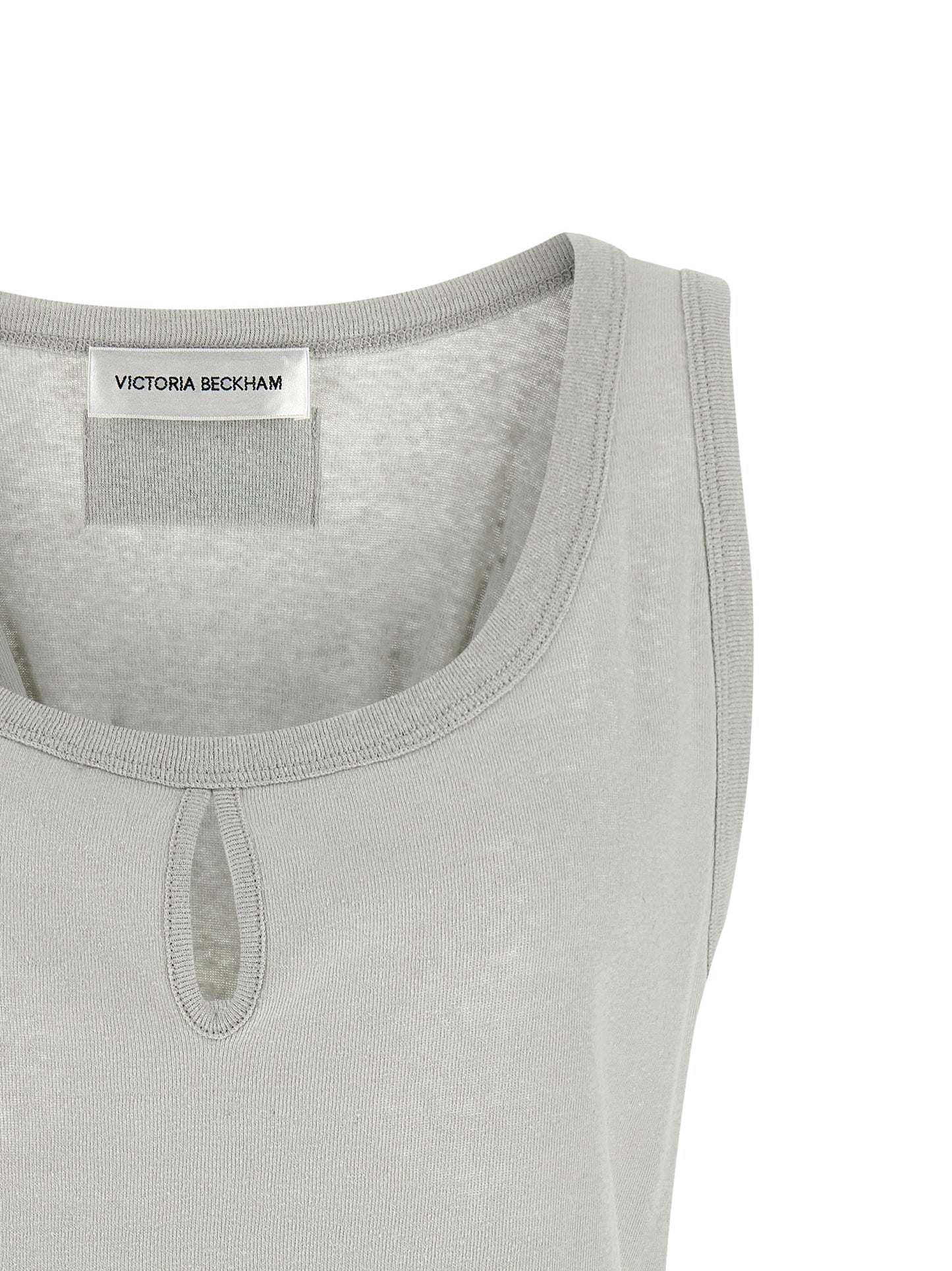 Tank Top by Victoria Beckham for women in organic cotton & wool gray & signature showcases a meticulous silhouette, artfully finished with a meticulous split square neckline and for a sophisticated, meticulous look.