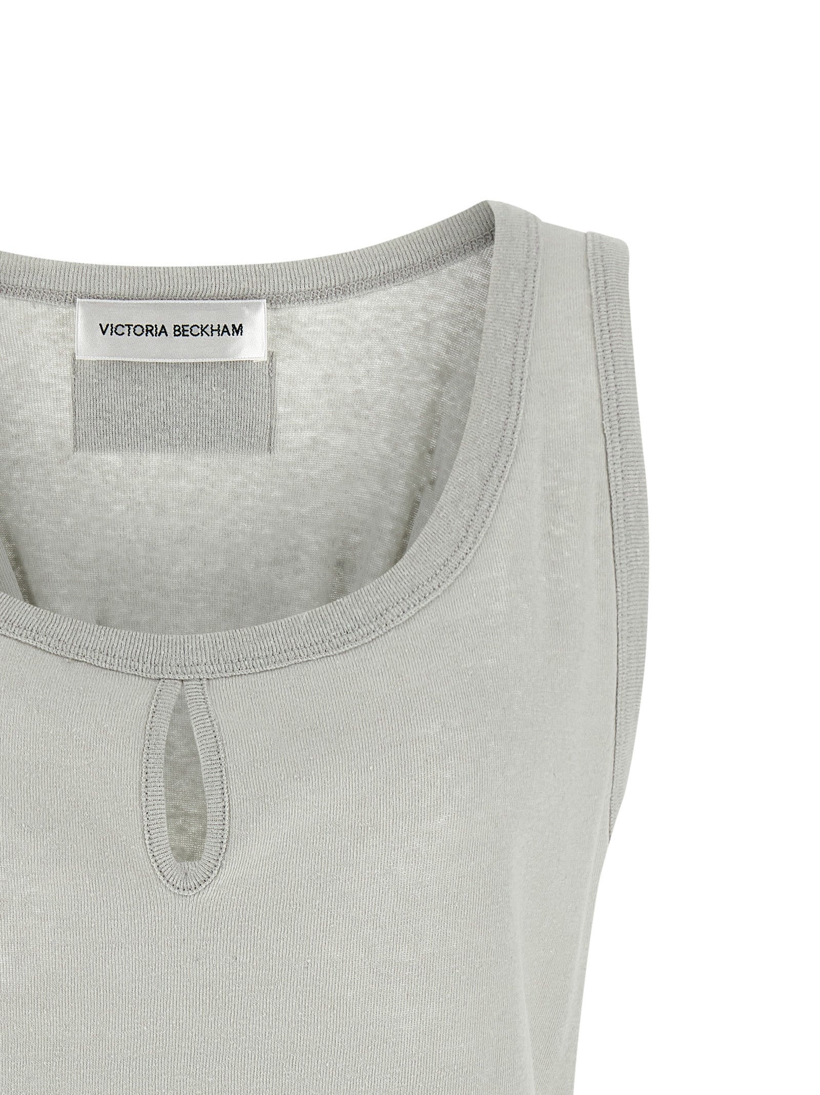Tank Top by Victoria Beckham for women in organic cotton & wool gray & signature showcases a meticulous silhouette, artfully finished with a meticulous split square neckline and for a sophisticated, meticulous look.