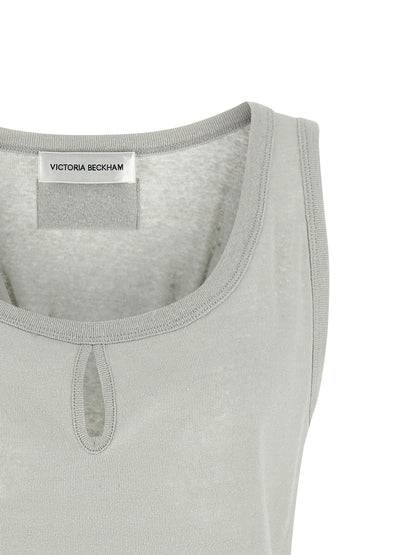 Tank Top by Victoria Beckham for women in organic cotton & wool gray & signature showcases a meticulous silhouette, artfully finished with a meticulous split square neckline and for a sophisticated, meticulous look.