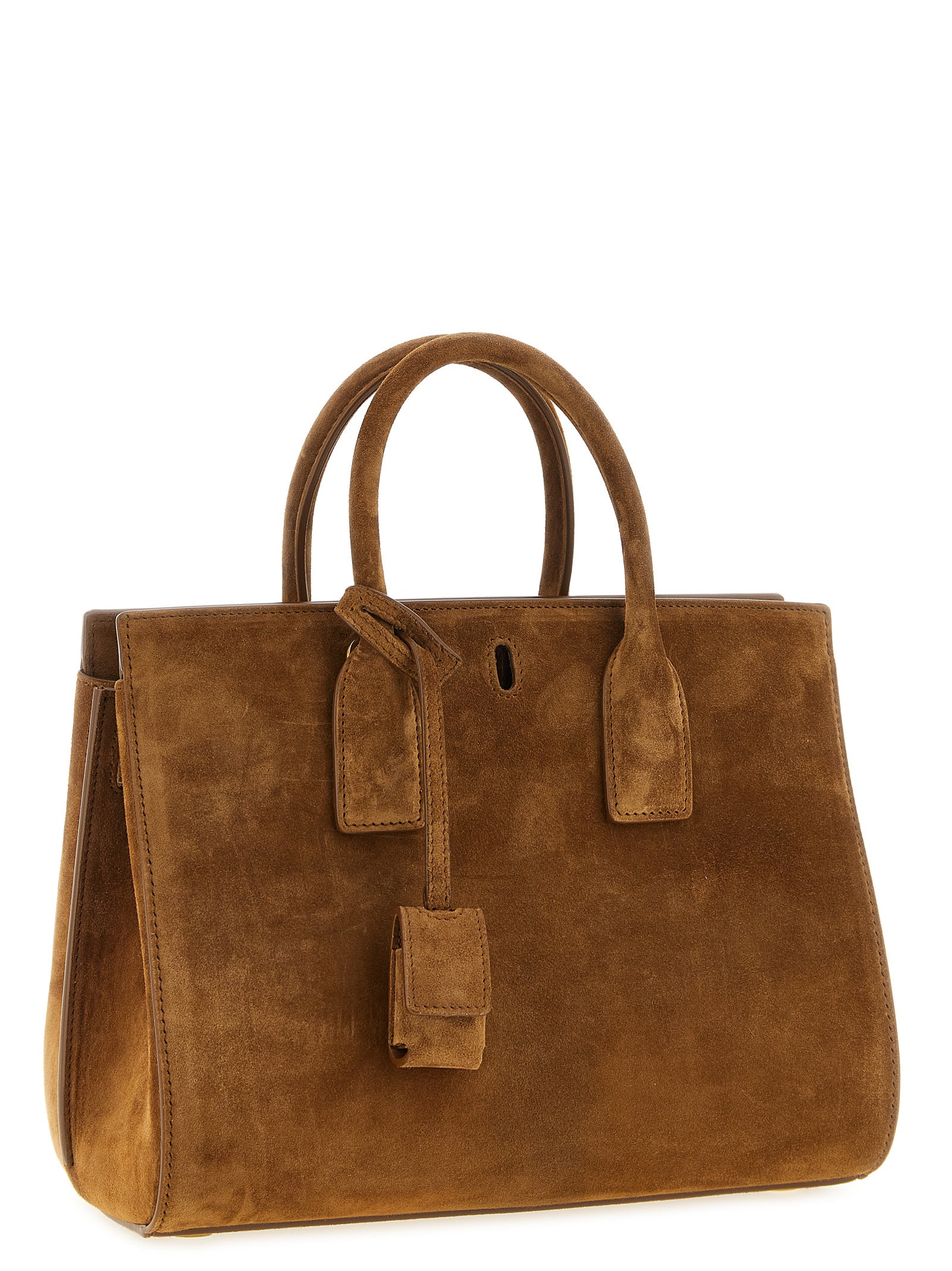 Small East West Handbag by Saint Laurent for women in suede calfskin leather brown & signature features a exquisite silhouette, showcasing a secure and exquisite with versatile adjustable-strap & handle for a exquisite finish.
