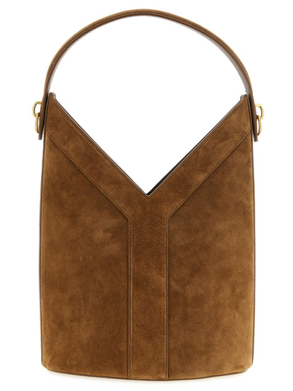 Shoulder Bucket Bag by Saint Laurent for women in bos taurus suede calfskin leather brown features a effortless chic silhouette with a secure , ample , and versatile shoulder-strap, handle & adjustable-strap for a effortless chic finish.