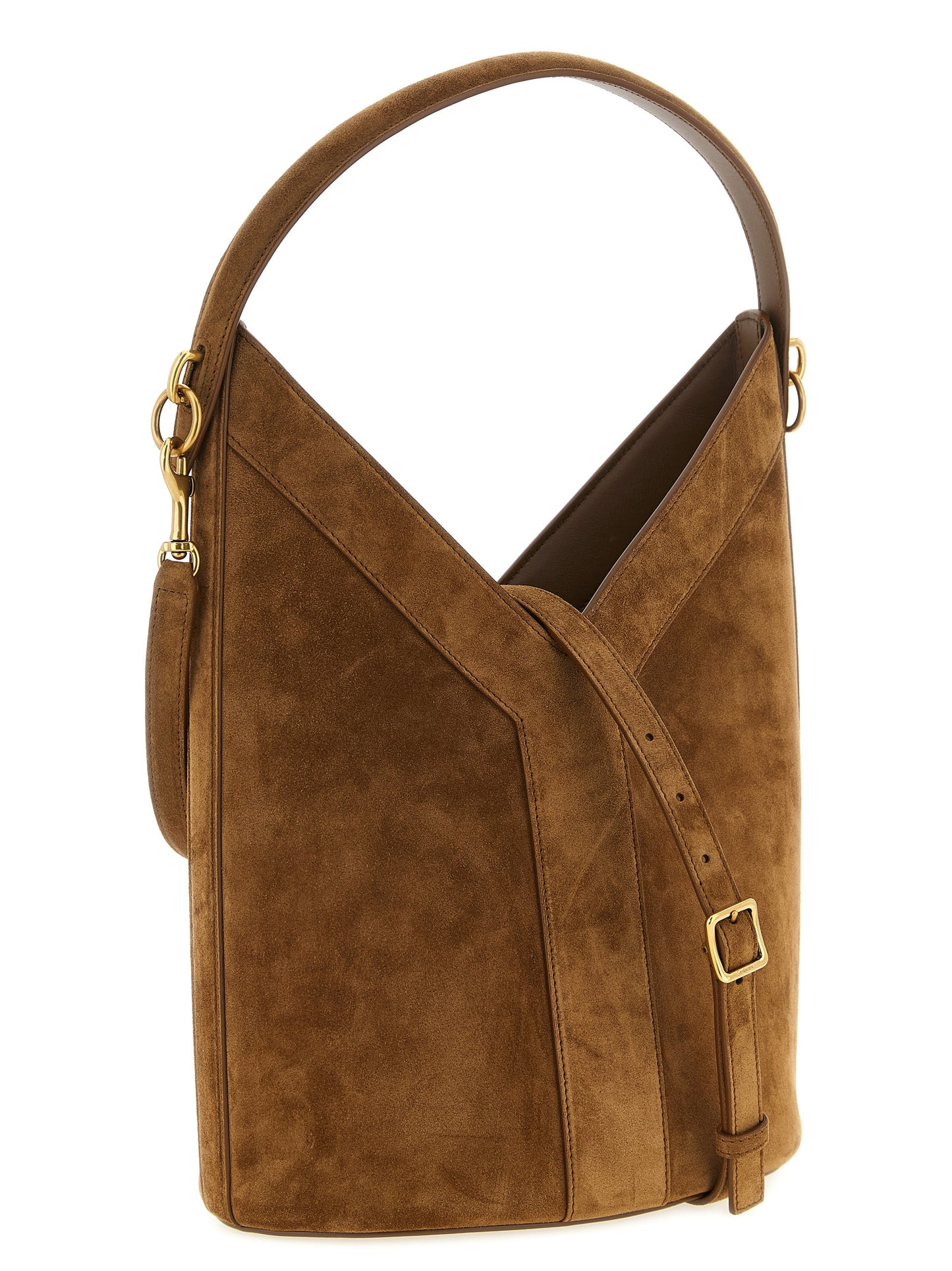 Shoulder Bucket Bag by Saint Laurent for women in bos taurus suede calfskin leather brown features a effortless sophistication silhouette, secured by a with ample and versatile shoulder-strap, handle & adjustable-strap for a effortless sophistication finish.