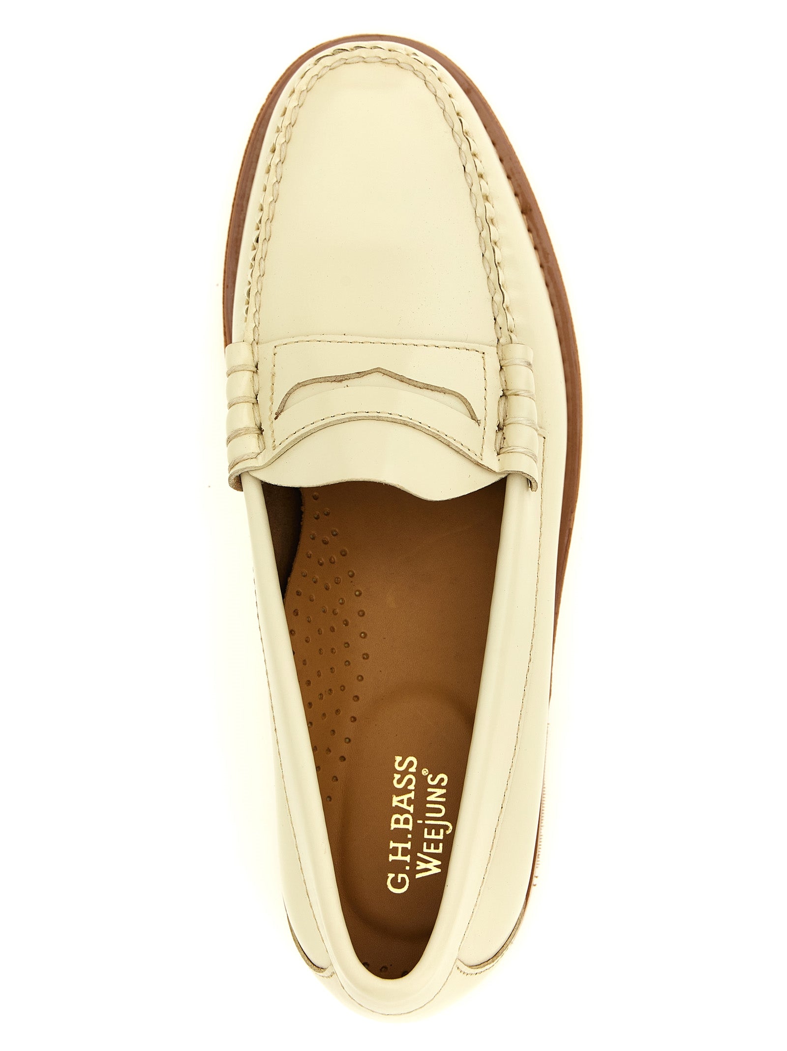 Loafer Slip-On Shoes by G.H. BASS for men in cowhide leather beige features an effortless chic silhouette, showcasing the Men's Cowhide Leather Loafer Slip-On Shoes design with an effortless chic and a for a effortless chic look.