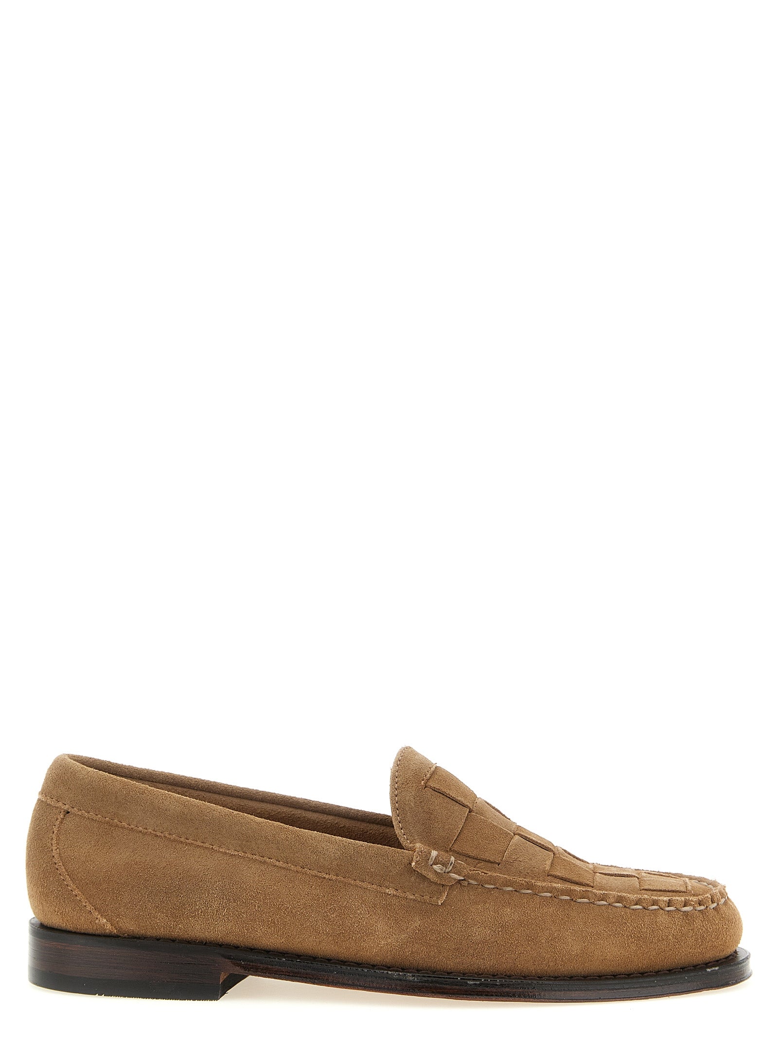 Flat Loafer Slip-On Shoes by G.H. BASS for men in bos taurus suede cowhide leather beige showcases a resplendent Men's Bos Taurus Suede Cowhide Leather Flat Loafer Slip-On Shoes aesthetic, defined by its resplendent and elegant flat.