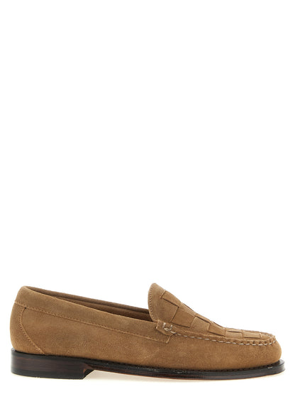Flat Loafer Slip-On Shoes by G.H. BASS for men in bos taurus suede cowhide leather beige showcases a resplendent Men's Bos Taurus Suede Cowhide Leather Flat Loafer Slip-On Shoes aesthetic, defined by its resplendent and elegant flat.