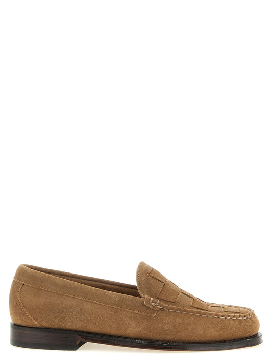 Flat Loafer Slip-On Shoes by G.H. BASS for men in bos taurus suede cowhide leather beige showcases a resplendent Men's Bos Taurus Suede Cowhide Leather Flat Loafer Slip-On Shoes aesthetic, defined by its resplendent and elegant flat.