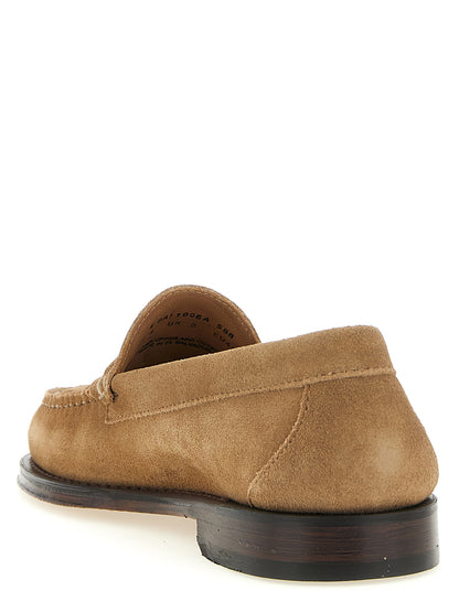Flat Loafer Slip-On Shoes by G.H. BASS for men in bos taurus suede cowhide leather beige showcases a timeless silhouette from the Men's Bos Taurus Suede Cowhide Leather Flat Loafer Slip-On Shoes collection, featuring a timeless flat and for a timeless finish.