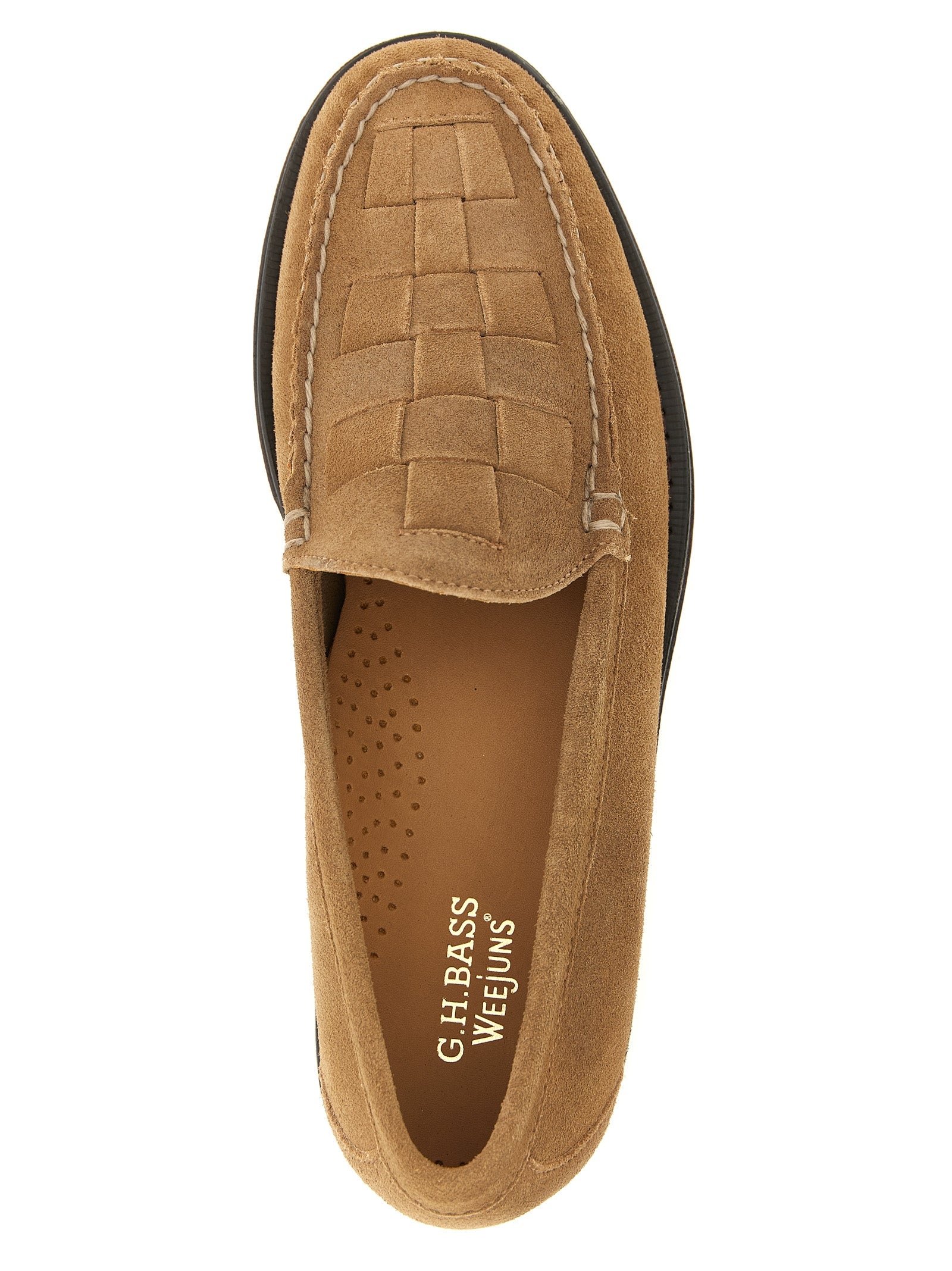 Flat Loafer Slip-On Shoes by G.H. BASS for men in bos taurus suede cowhide leather beige features an effortless chic silhouette, showcasing the Men's Bos Taurus Suede Cowhide Leather Flat Loafer Slip-On Shoes design with an effortless chic flat and a for a effortless chic look.