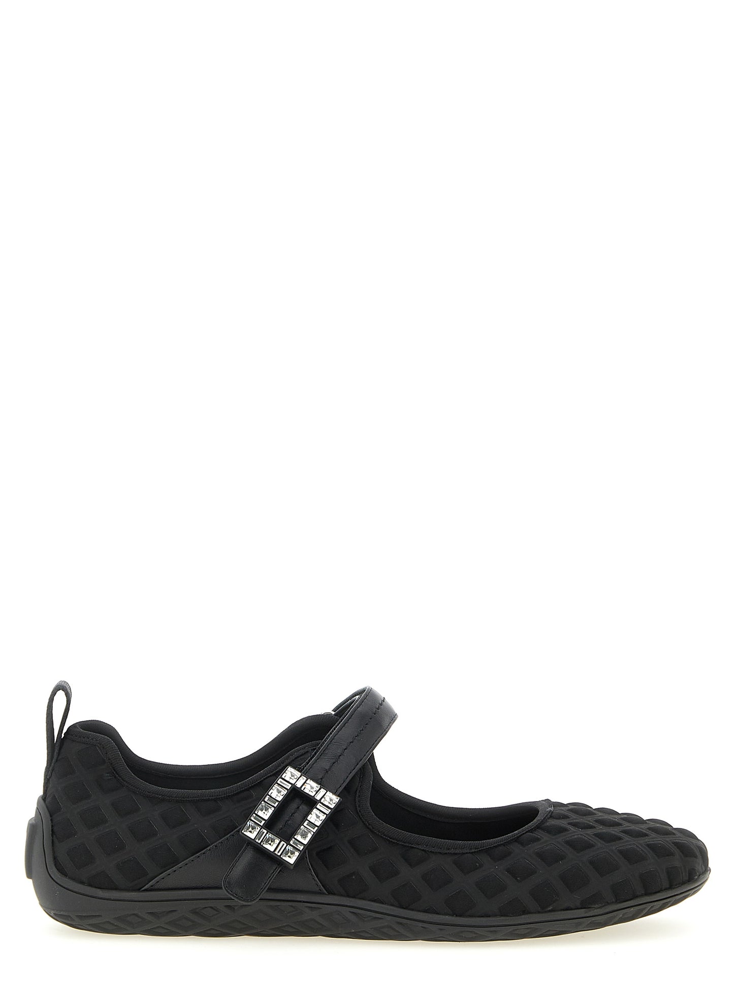Ballet Flat Shoes by Roger Vivier for women in polyamide leather & crystal black & patterned features an captivating silhouette, showcasing the captivating style of the Viv Women's Polyamide Leather & Crystal Ballet Flat Shoes with its distinct and refined .