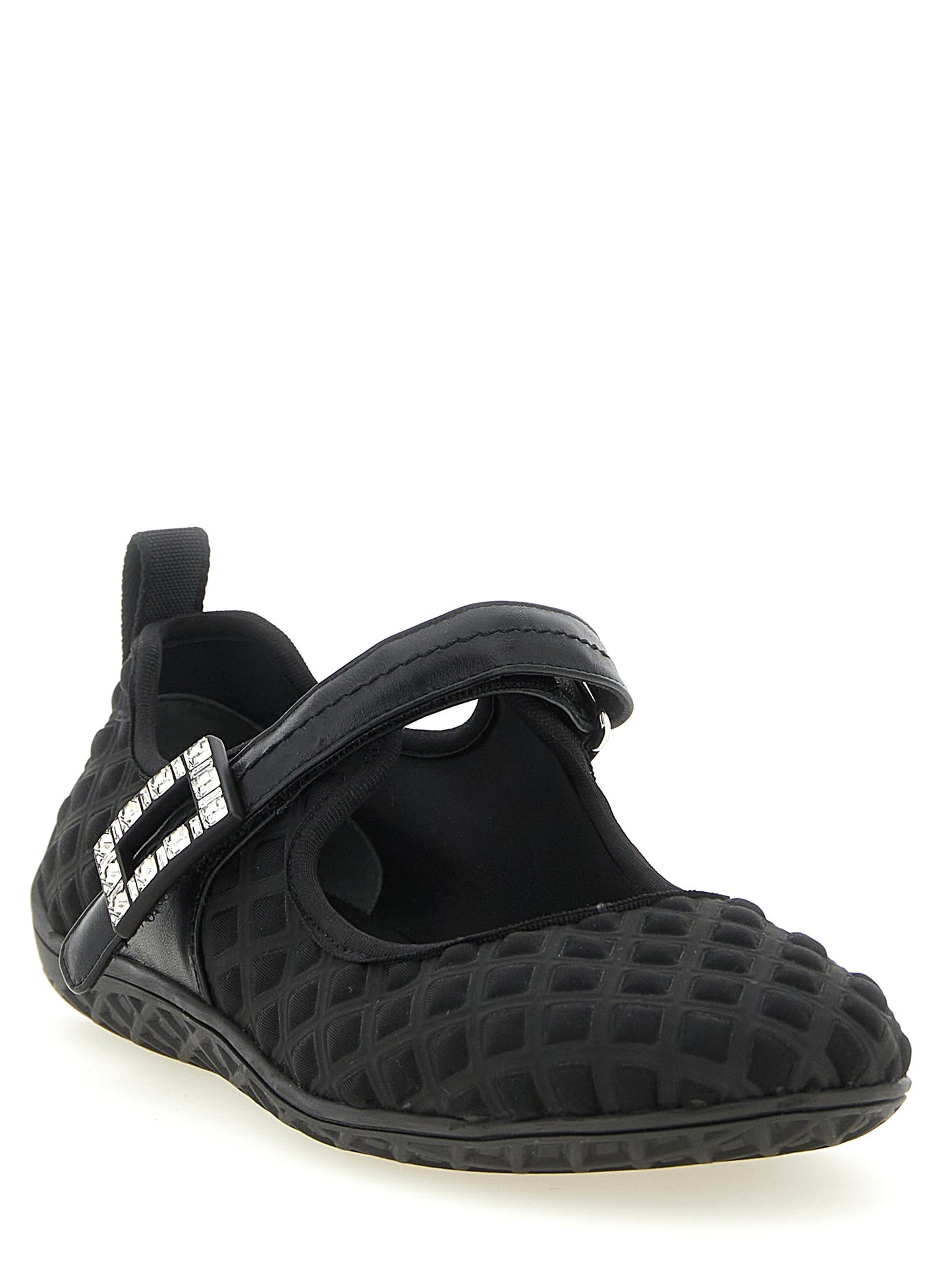 Ballet Flat Shoes by Roger Vivier for women in polyamide leather & crystal black & patterned showcases a dynamic silhouette, artfully capturing Viv Women's Polyamide Leather & Crystal Ballet Flat Shoes through its distinctive and elegant .