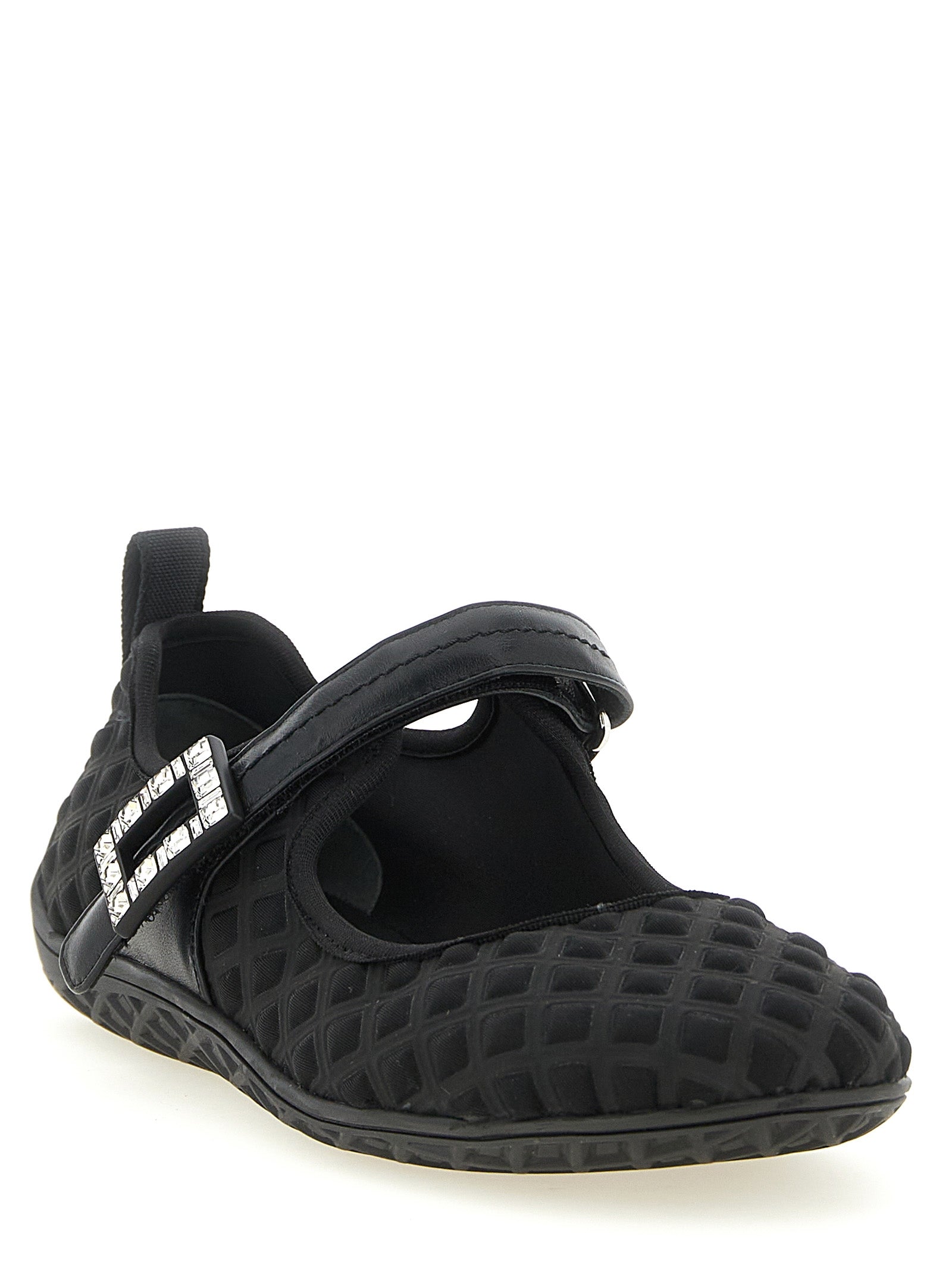 Ballet Flat Shoes by Roger Vivier for women in polyamide leather & crystal black & patterned showcases a dynamic silhouette, artfully capturing Viv Women's Polyamide Leather & Crystal Ballet Flat Shoes through its distinctive and elegant .