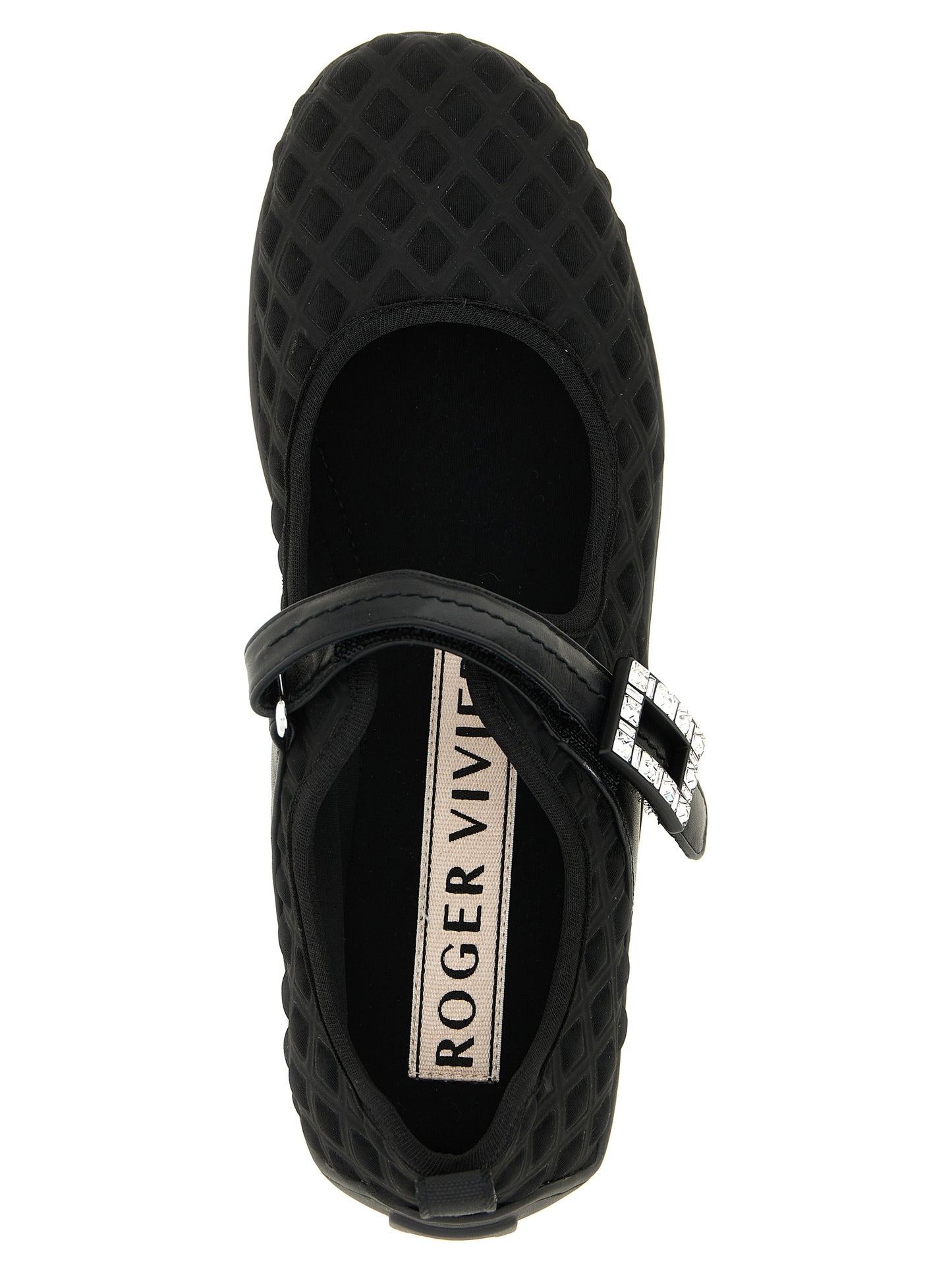Ballet Flat Shoes by Roger Vivier for women in polyamide leather & crystal black & patterned showcases a enchanting silhouette as part of the Viv Women's Polyamide Leather & Crystal Ballet Flat Shoes collection, defined by a enchanting and for a enchanting look.