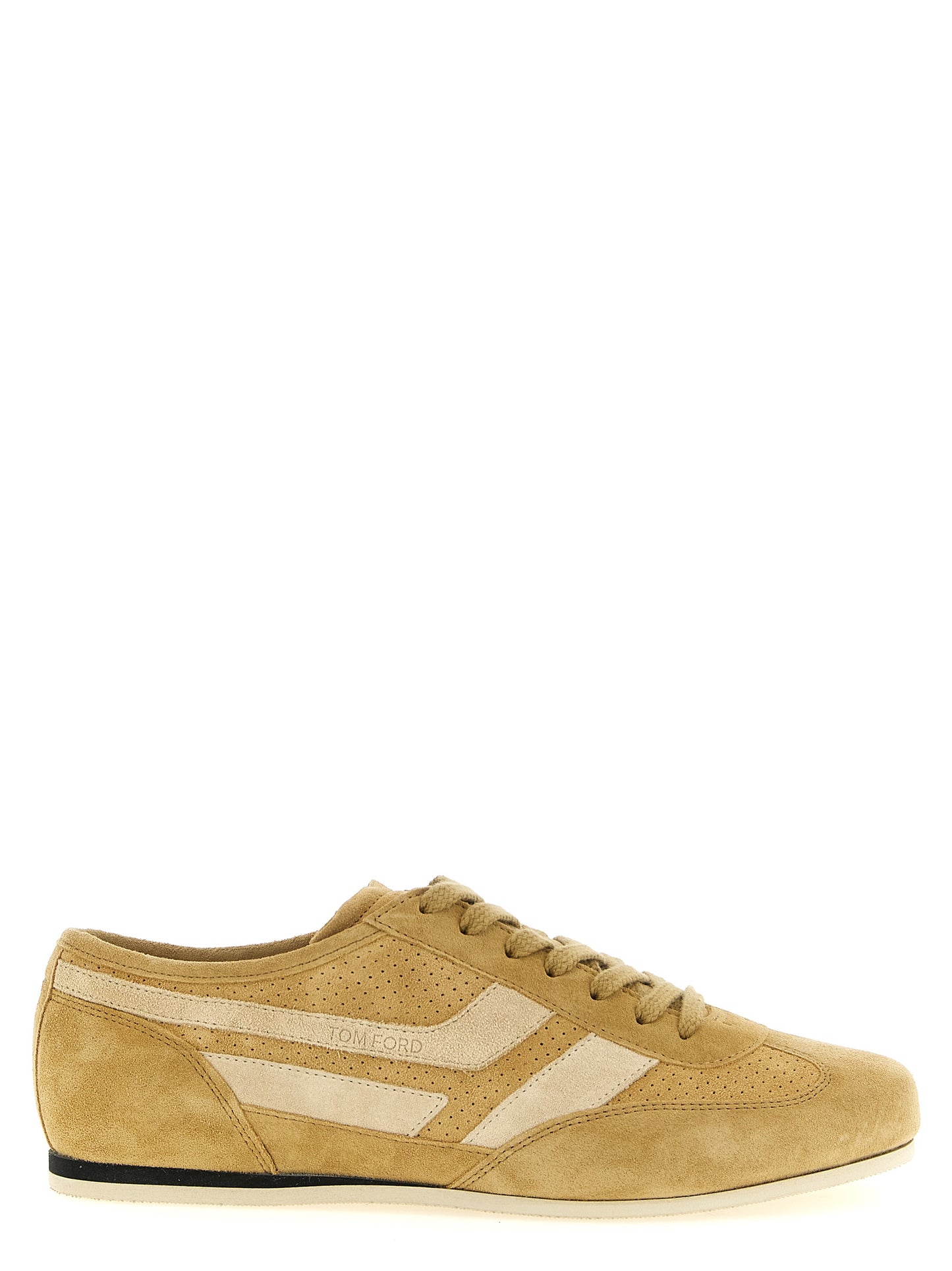 Sneakers by Tom Ford for men in suede calfskin leather & cotton beige features an fashionable silhouette, showcasing the premium Men's Casual Suede Calfskin Leather & Cotton Sneakers in a fashionable casual style that offers a fashionable finish for refined style.