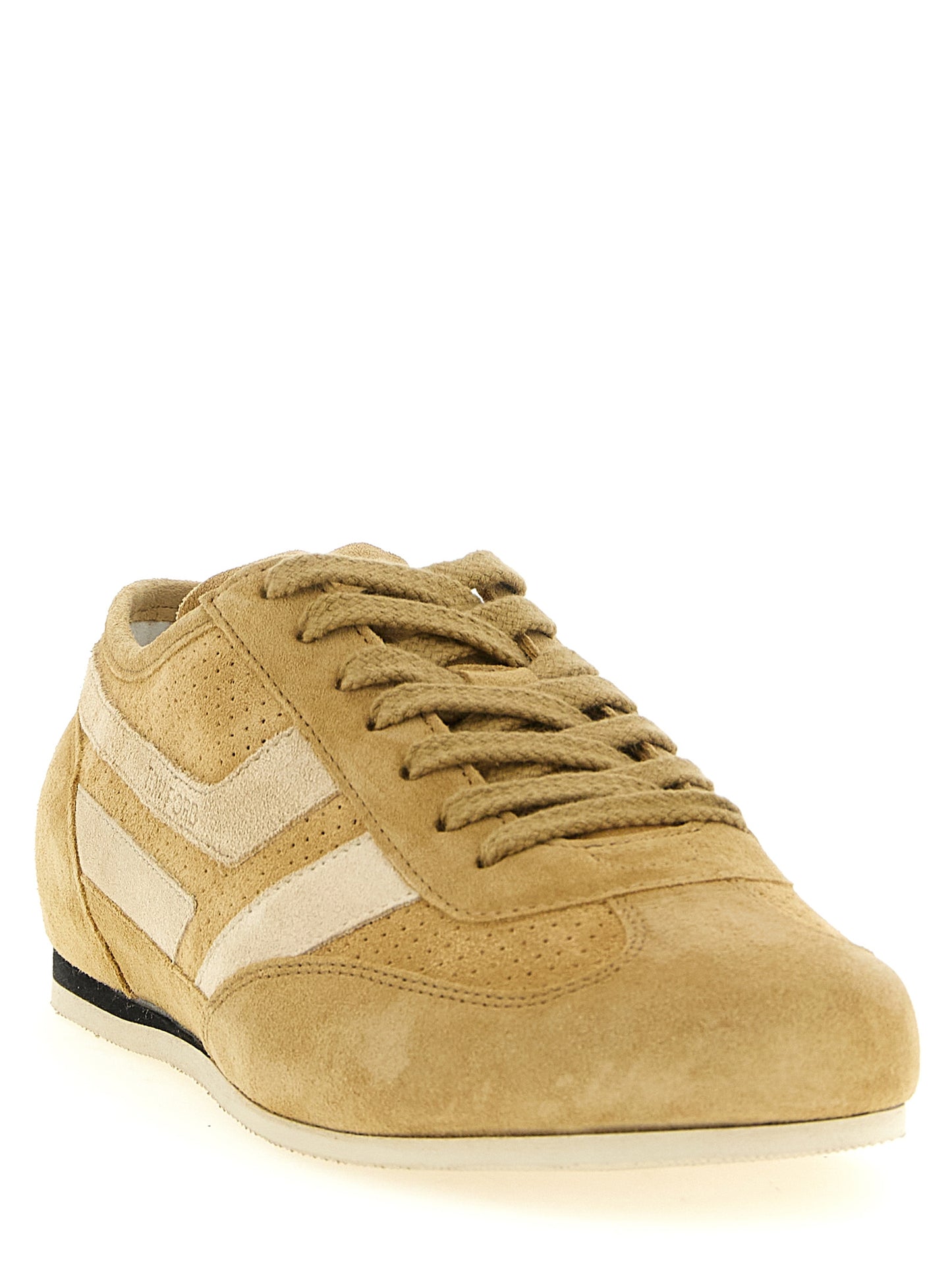 Sneakers by Tom Ford for men in suede calfskin leather & cotton beige presents a on trend silhouette from the Men's Casual Suede Calfskin Leather & Cotton Sneakers collection, showcasing a on trend casual style for an elevated aesthetic.