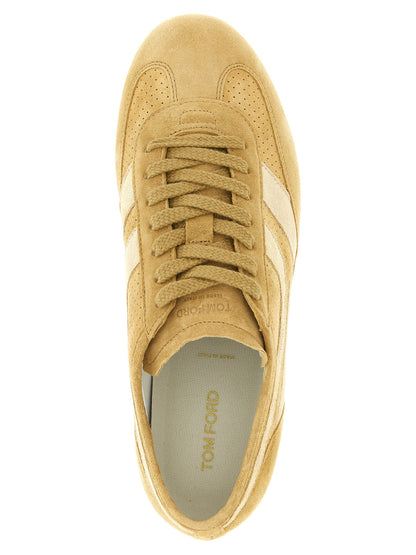 Sneakers by Tom Ford for men in suede calfskin leather & cotton beige features an versatile design from the Men's Casual Suede Calfskin Leather & Cotton Sneakers collection, highlighting a versatile casual style for a premium, high-fashion look.