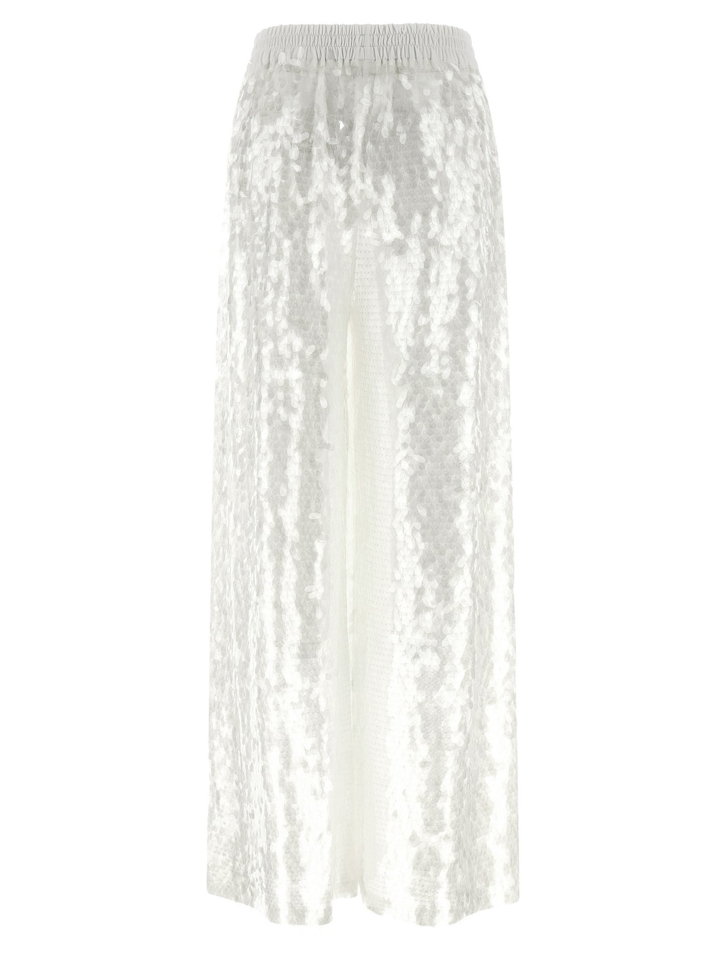 Norma Kamali Women's Straight Wide Boyfriend Nylon & Sequins Trousers - White