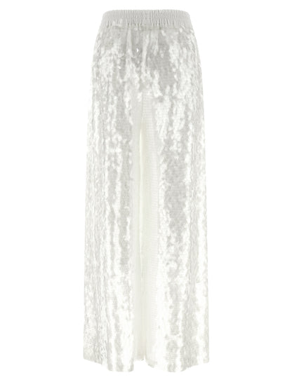 Norma Kamali Women's Straight Wide Boyfriend Nylon & Sequins Trousers - White