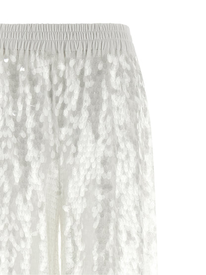 Norma Kamali Women's Straight Wide Boyfriend Nylon & Sequins Trousers - White