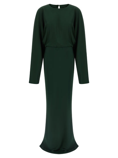 Norma Kamali Women's Flared Crew Neck Polyester Crepe Maxi Long Dress - Bicolour Green