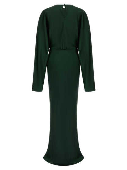 Norma Kamali Women's Flared Crew Neck Polyester Crepe Maxi Long Dress - Bicolour Green