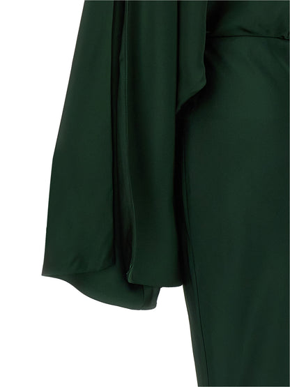 Norma Kamali Women's Flared Crew Neck Polyester Crepe Maxi Long Dress - Bicolour Green